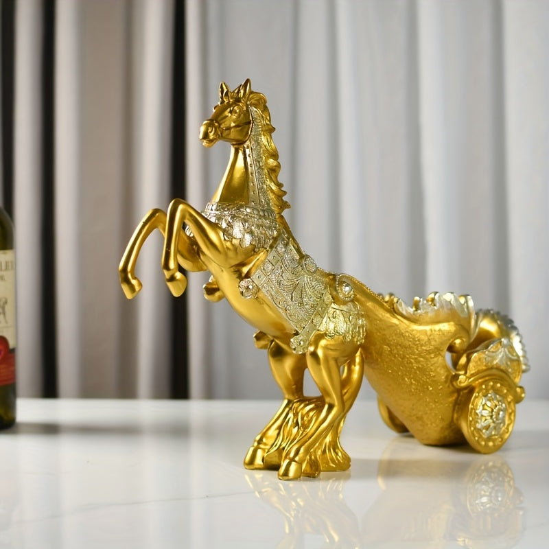 Elegante Caballo Dorado Soporte de Vino - Acabado Detallado de Encaústico, Decoración de Lujo Moderna para Barra de Casa o Sala de Estar, Portavasos de Vino, Decoración de Bar | Diseño de Caballo Elegante | Artesanía Detallada, Decoración de Caballo