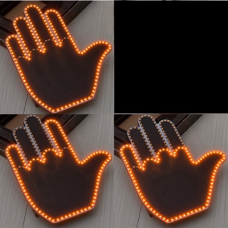 Gesto de mano negra LED luz de dedo para decoración de coche, con reflejos amarillos, no requiere baterías, perfecto para ventanas traseras de camiones y coches, y accesorios de camiones.