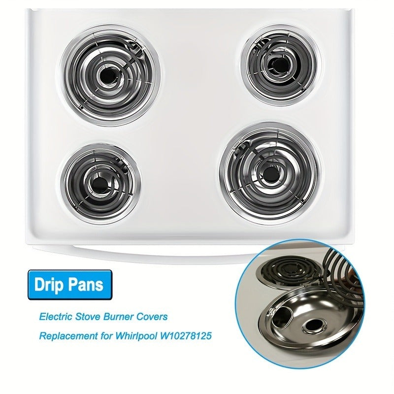 4 piezas de cobertores de quemador de estufa de acero inoxidable, bandeja de goteo de repuesto para Whirlpool W10278125, tamaños 5.08x15.24cm y 5.08x20.32cm, accesorio de cocina