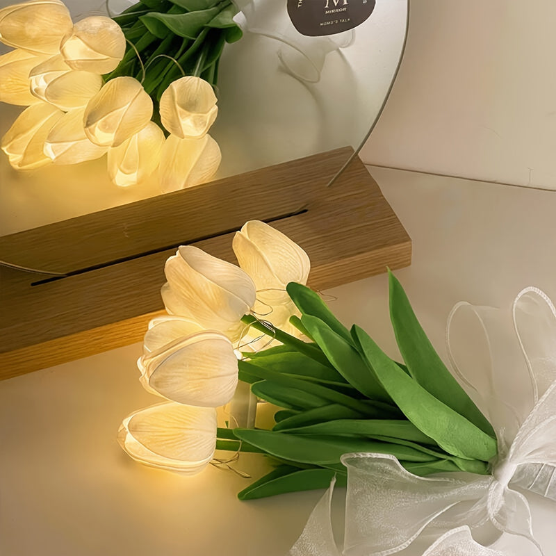 Luz Nocturna LED de Tulipán - 5/10/15 Flores, Funciona con Pilas (AA), Perfecta para Regalos de Parejas y Cumpleaños, Adorno Decorativo Moderno para Mesa