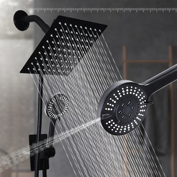 Juego de Cabezal de Ducha de Lluvia Cuadrado de Alta Presión MLD con 2+5 Modos de Rociado - Manillar, Acero Inoxidable y ABS, Incluye Manguera Extra Larga de 149.86cm, Desviador de 3 Vías, Montaje Adhesivo, No Necesita Energía, Decoración de Regalo para