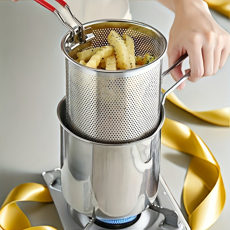 Freidora de Acero Inoxidable Resistente con Filtro Integrado - Freidora Comercial y Doméstica, Tapa de Gran Apertura, Diseño Fácil de Limpiar - Sin Necesidad de Electricidad, Ideal para Papas Fritas, Pollo, Pescado - Aparato Compacto que Ahorra Espacio e