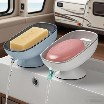 Soporte de jabón de baño 2 en 1 con base de ventosa, almacenamiento dual para jabones redondos, cuadrados y grandes, sin fragancia - Envase multicolor