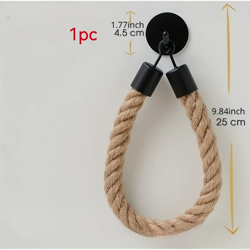1 unidad de portarrollos de papel higiénico autoadhesivo de cuerda de cáñamo para pared, organizador de toallas para uso en el hogar