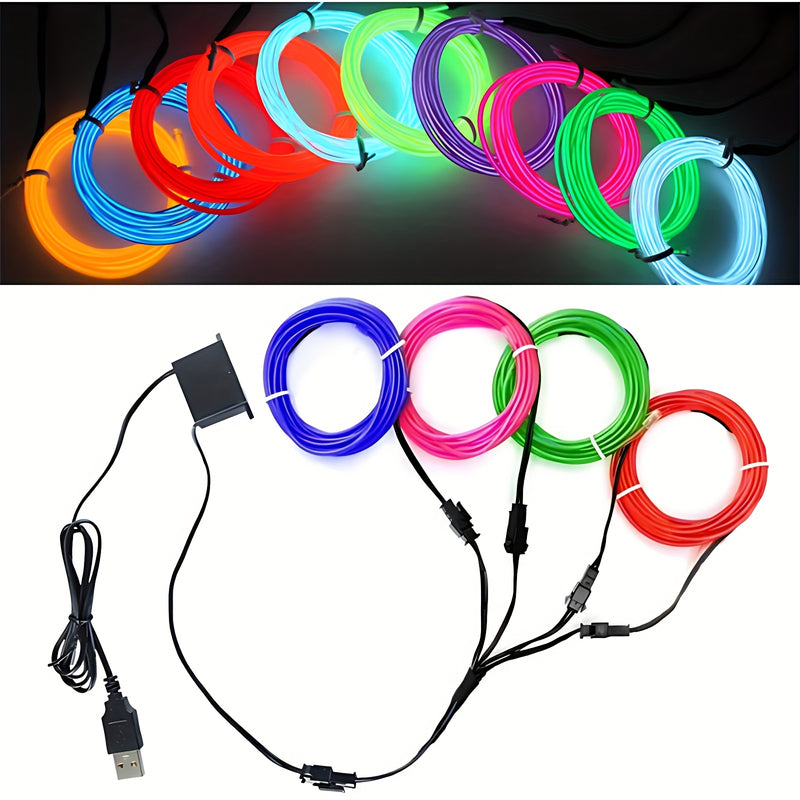 Conjunto de combinación de 6 piezas de alambre luminoso EL de 2 metros de largo, alambre de luz fría EL, cadena de luces decorativas DIY para ambiente, accesorios de baile fluorescentes, alambre fluorescente LED