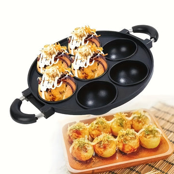 1 pieza, molde de torta de huevo de aleación de aluminio con 7 agujeros, antiadherente, para hacer bolas de pulpo, cocinero versátil, fácil de limpiar, diseño ahorrador de espacio para la cocina y actividades al aire libre, cocinero, forma redonda, molde
