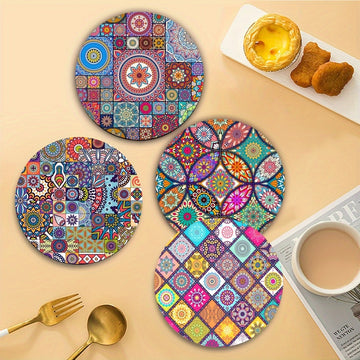 Juego de 4 Manteles Individuales de Madera con Mandala - Duraderos, Resistentes al Calor, Antideslizantes y Fáciles de Limpiar - Perfectos para el Hogar, la Oficina, Fiestas y Festivales