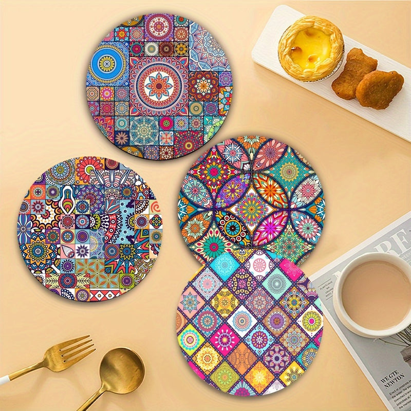 Juego de 4 Manteles Individuales de Madera con Mandala - Duraderos, Resistentes al Calor, Antideslizantes y Fáciles de Limpiar - Perfectos para el Hogar, la Oficina, Fiestas y Festivales