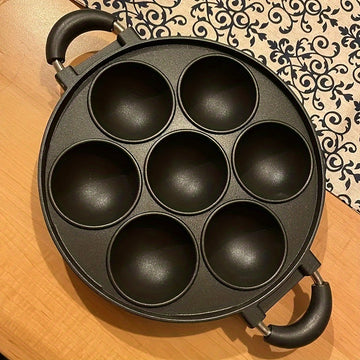 1 pieza, molde de torta de huevo de aleación de aluminio con 7 agujeros, antiadherente, para hacer bolas de pulpo, cocinero versátil, fácil de limpiar, diseño ahorrador de espacio para la cocina y actividades al aire libre, cocinero, forma redonda, molde