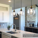 Linterna Colgante de Vidrio para Isla de Cocina, Lámparas Colgantes Doradas y Negras de Vidrio Transparente, Lámpara Colgante Globo para Isla de Cocina, Luz de Techo Moderna Estilo Granja con Pantalla de Vidrio Claro