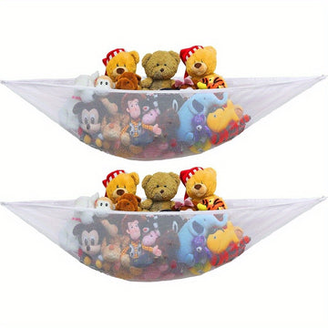 Conjunto de 2 - Gran red de almacenamiento de juguetes para peluches, Color: Blanco
