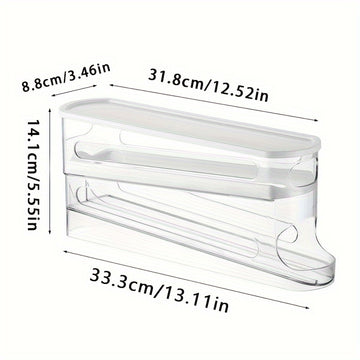 Contenedor de huevos automático de doble capa deslizable para 12-14 huevos, diseño con bisagra, conservador de huevos frescos, material plástico, sin contacto con alimentos, con organizador de huevos para refrigerador que ahorra espacio en la cocina