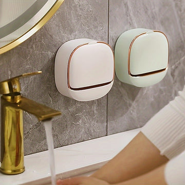 Dispensador de Jabón de Pared 1pc con Drenaje, Instalación Sin Taladro, Diseño Rectangular de Plástico en Verde/Blanco o Blanco/Dorado Rosa, Perfecto para Baño, Cocina y Almacenamiento de Fregadero