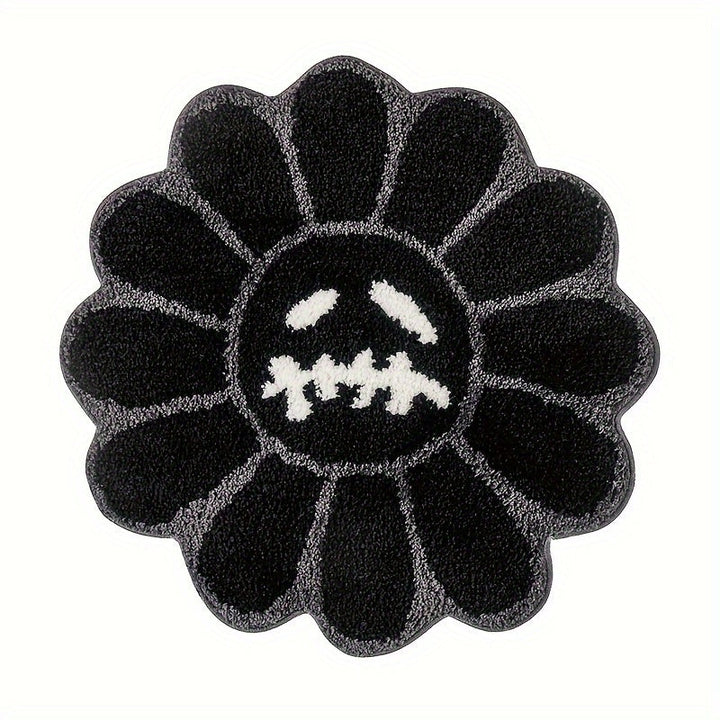 Alfombra redonda de girasol artístico retro, suave y esponjosa, para sala y dormitorio, tapete antideslizante para el hogar con respaldo de TPR, peluche grueso con un peso de 2000 g por metro cuadrado y un grosor de 15 mm, ideal para tapetes pequeños en