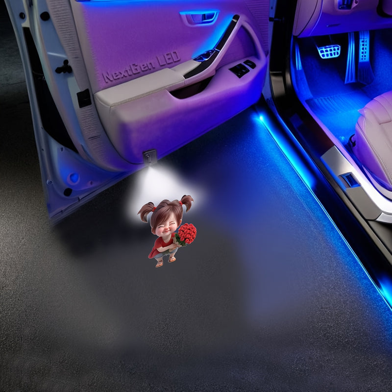 4 Piezas de Luces LED Proyectoras para Logo de Puerta, Luces de Bienvenida Interior para Autos, SUVs y Furgonetas, Duraderas, Accesorio LED Multiusos con Pegatinas Fluorescentes de Advertencia