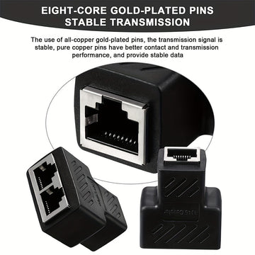 Conector divisor RJ45 de 1 pieza, adaptador extensor Ethernet 1 a 2 hembra a 2 hembra RJ45 para cable de red Ethernet