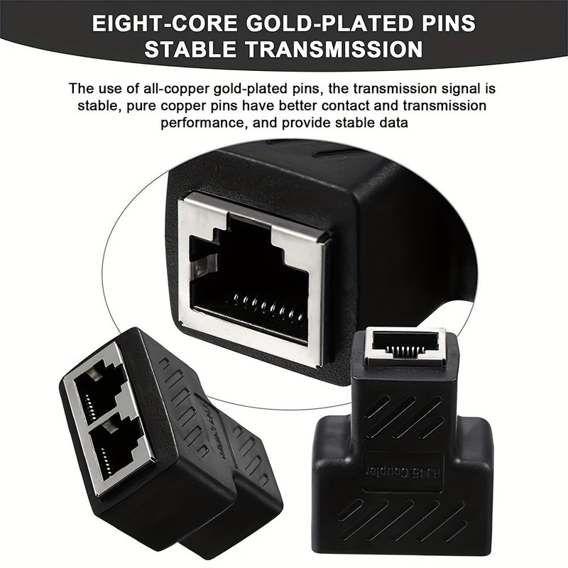 Conector divisor RJ45 de 1 pieza, adaptador extensor Ethernet 1 a 2 hembra a 2 hembra RJ45 para cable de red Ethernet