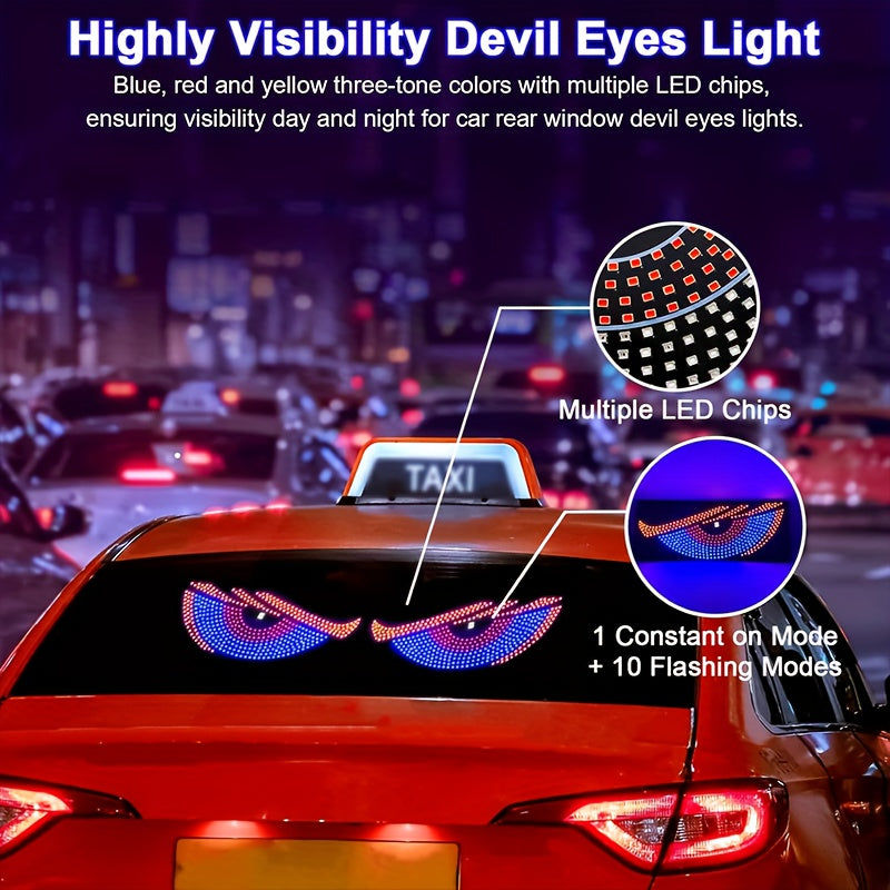 2 luces LED decorativas para auto con diseño de ojo de diablo, recargables por USB, luces de ambiente para ventanas con múltiples modos, accesorio interior para autos, moderno y elegante