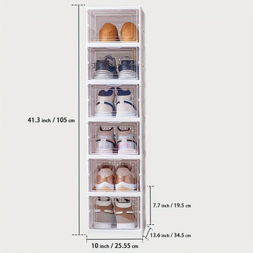 Caja transparente para zapatos de 1 a 3/6 niveles, apilable, plegable, a prueba de polvo, con múltiples opciones de almacenamiento
