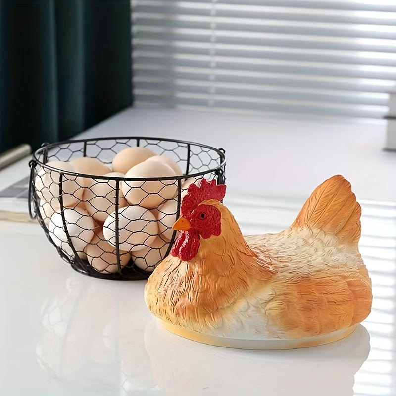 Encantadora Cesta de Almacenamiento de Cerámica con Forma de Gallina y Tapa - Organizador de Cocina Multiusos para Huevos, Frutas, Verduras y Más - Decoración Rústica de Granja, Ganchos de Utilidad