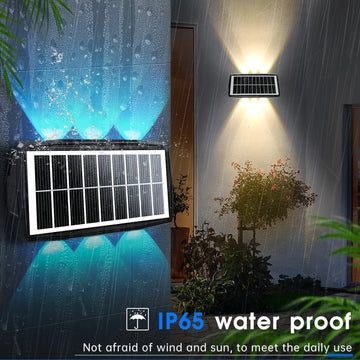1pieza Luz de lavado de pared exterior solar al aire libre impermeable Luz de porche de patio Luz de pared exterior Luz de pared exterior RGB Luz blanca Luz cálida Luz de cubierta al aire libre Luz de escalón