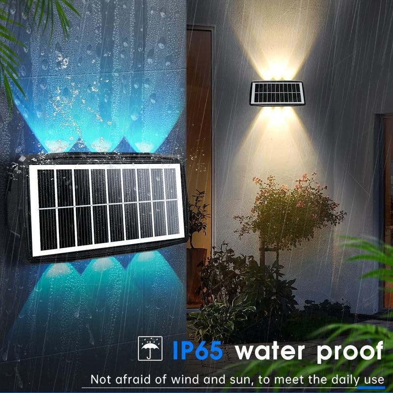 1pieza Luz de lavado de pared exterior solar al aire libre impermeable Luz de porche de patio Luz de pared exterior Luz de pared exterior RGB Luz blanca Luz cálida Luz de cubierta al aire libre Luz de escalón