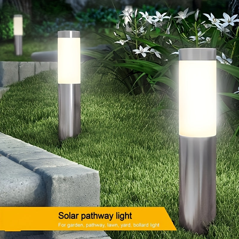 2 Luces Solares LED Modernas de Acero Inoxidable para Exteriores - Para Jardín, Camino, Césped, Patio, Iluminación de Bolardo