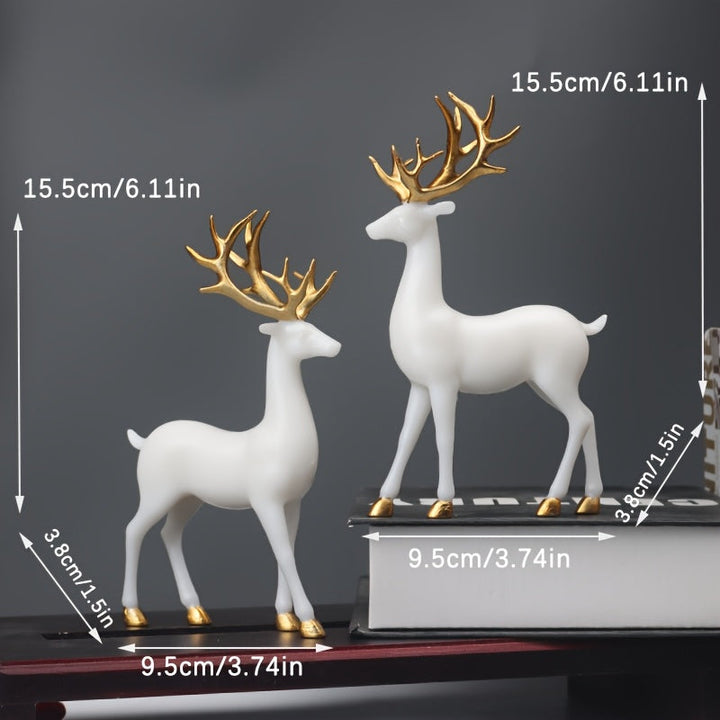 Conjunto de 2 piezas de Ciervo Creativo de Pie Dorado y Blanco, Regalo Especial de San Valentín, Adorno para Estantería y Chimenea, Decoración de Estatua de Ciervo para Sala de Estar Familiar