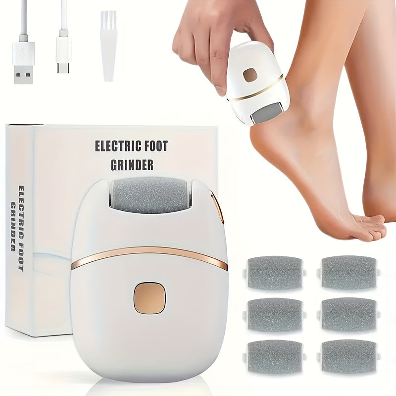 Limpiador y Exfoliante de Pies Eléctrico - Dispositivo Hipoalergénico con Batería de Litio, Portátil para Cuidado de los Pies, Sin Pantalla Necesaria, Ideal para Hogar, Viajes o Salón, Diseño Elegante, Plástico Hipoalergénico, Recargable USB, Compacto, P
