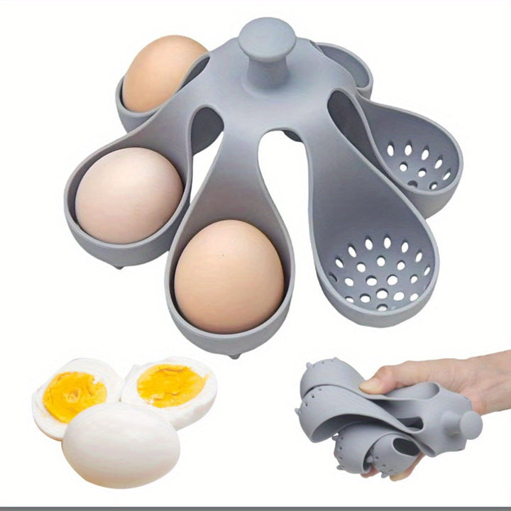 Vaporera de Silicona para 6 Huevos, Poacher Resistente a Altas Temperaturas con Drenaje y Asa, Herramienta de Cocina Flexible Lavable, Soporte para Hacer Huevos en la Cocina, Estante de Silicona Independiente | Utensilio Moderno de Cocina | Sujeta Huevos