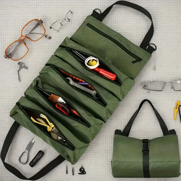 Bolsa de herramientas multiusos resistente - Caja de herramientas con cremallera amplia y múltiples compartimentos para camping, jardinería y entusiastas de bricolaje - Tela negra, lavable en máquina, equipo de camping y accesorios, almacenamiento organi