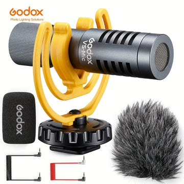 Micrófono universal para video GODOX VS-Mic con cuerpo de aleación de aluminio, conector de 3.5 mm, modo de alimentación USB, para iPhone, teléfonos Android, cámaras DSLR - Micrófono para grabación y transmisión, equipo de grabación para transmisiones |