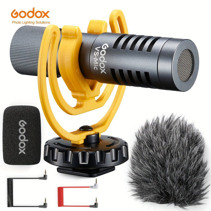 Micrófono universal para video GODOX VS-Mic con cuerpo de aleación de aluminio, conector de 3.5 mm, modo de alimentación USB, para iPhone, teléfonos Android, cámaras DSLR - Micrófono para grabación y transmisión, equipo de grabación para transmisiones |