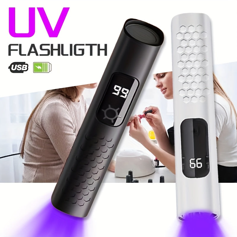 Linterna Portátil MACROCOSM para Curado de Esmalte y Detección de Manchas, Mini Antorcha 395nm con Temporizador Decremental, Diseño Ligero en ABS, Batería Recargable USB, Opciones /Blanco para Uso Doméstico e Hotelero, Linterna Recargable, Herramienta de