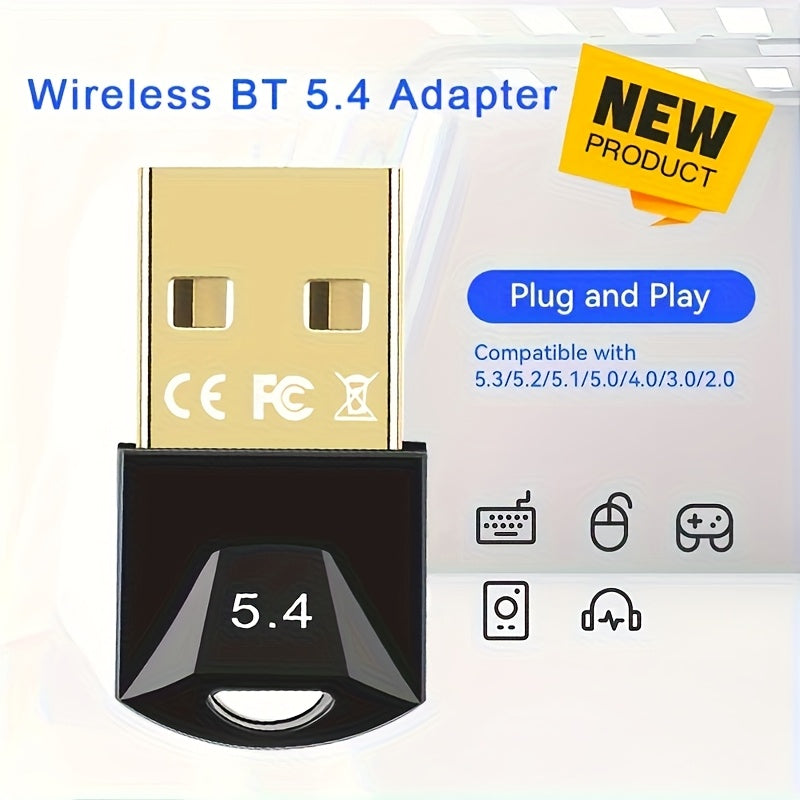 Adaptador inalámbrico USB BT 5.4, receptor de dongle inalámbrico USB, compatible con varios dispositivos como computadoras, auriculares, teclados, ratones y altavoces. Conéctalo y juegue para Windows 11/10/8.1, automáticamente compatible con versiones an