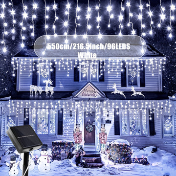 1-Pack Luces LED de Caramelo Solar - 29.5ft/7m, 162 LEDs con 8 Modos, Perfectas para Navidad, Halloween y Decoración de Bodas - Ideal para Balcón, Carpa, Jardín, Villa y Exteriores - Cortina Luminosa Solar de 18.03ft/5.5m con 96 LEDs