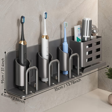 Soporte de cepillo de dientes de aluminio montable en la pared, soporte de cepillo de dientes y pasta de dientes, soporte de afeitar para ducha, sin taza, uso sin electricidad, para baños, niños