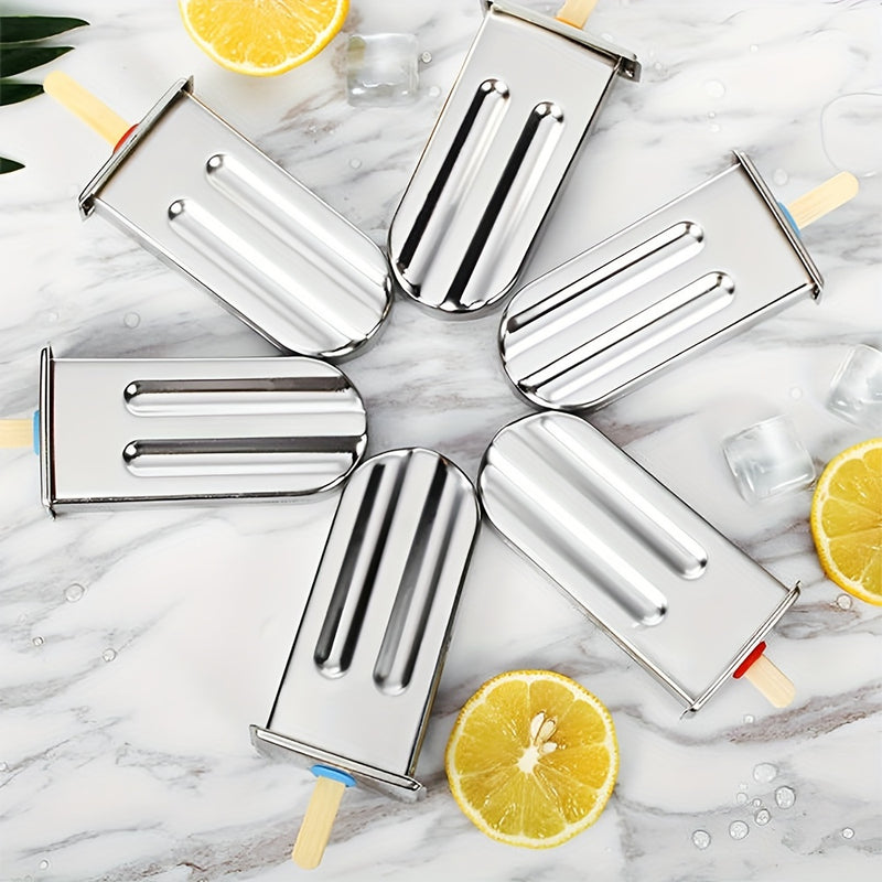 Juego de 6/10 moldes para paletas de hielo de acero inoxidable 304 con tapa y base de soporte para paletas de hielo de acero inoxidable y molde de paleta de hielo de metal DIY para hacer paletas de frutas creativas, herramientas de cocina