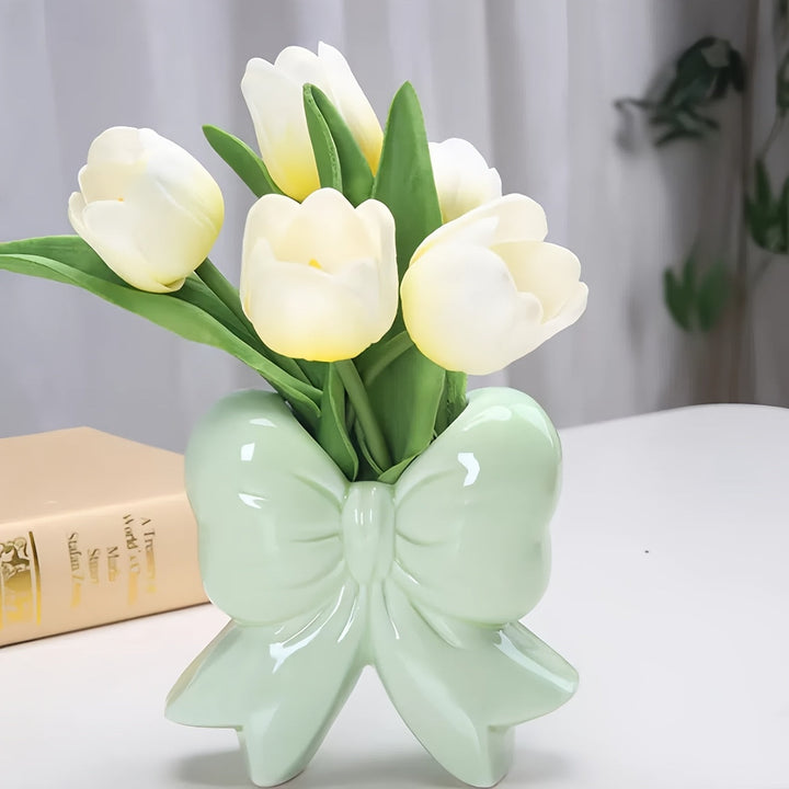 Jarrón Cerámico Elegante con Forma de Arco, Pieza Decorativa Estilo Europeo para Mesa