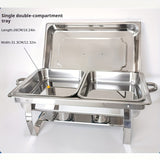 Juego de platos de acero inoxidable aislados con estufa de cena, contenedor de calefacción comercial para hotel, restaurante y banquetes, termo rectangular plateado adecuado para catering, banquetes y fiestas, utensilios para servir.