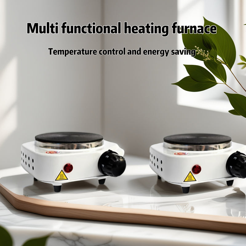 Estufa Eléctrica Versátil de 110V con Placa de Hierro Fundido - Perfecta para Teteras, Cafeteras y Mochas, Control de Calor de 5 Niveles, Distribución Uniforme del Calor, Diseño Portátil, Blanco y Gris, Enchufe Estadounidense