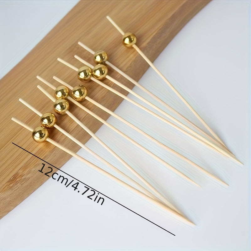 50pcs/30pcs Palillos de Bambú para Cócteles con Perlas Doradas - Brochetas Elegantes para Fruta, Pastel, Aperitivos y Snacks - Ideales para Cumpleaños, Graduación, Aniversario y Decoraciones de Fiestas Festivas
