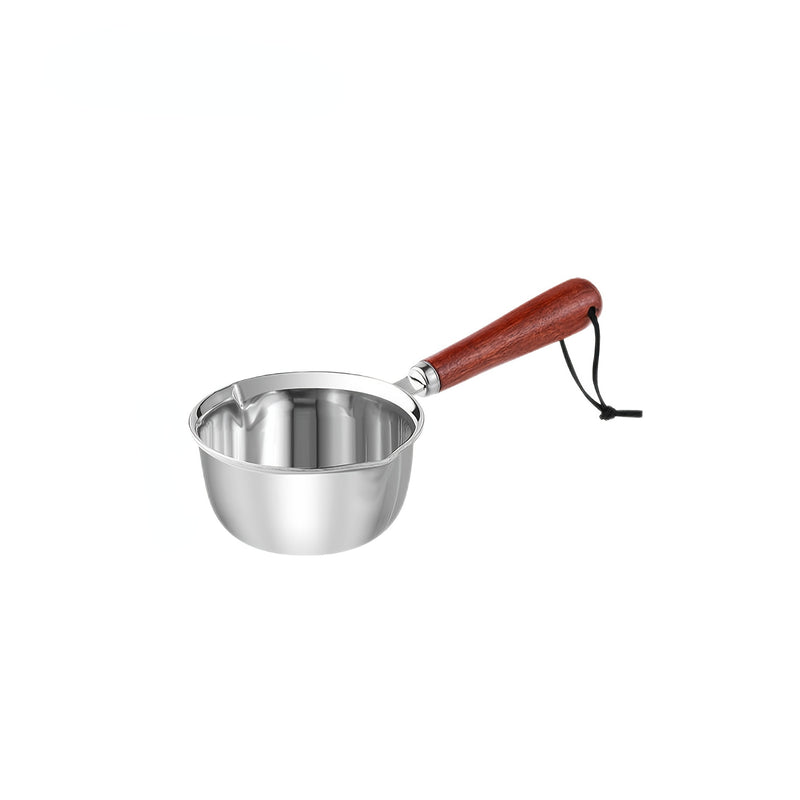 Mini Olla para Derretir Mantequilla de Acero Inoxidable Versátil - Ideal para Chocolate, Queso y Tortillas | Impermeable con Mango de Madera Antiquemaduras y Almacenamiento Conveniente