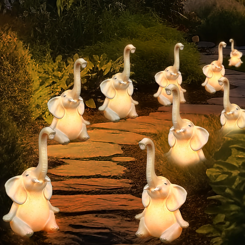 Luz solar para estatua de elefante al aire libre, juego de 3 piezas, luz solar para patio mejorada, decorativa y resistente al agua, para jardín, césped, elefante, decoración de verano, regalo del Día de la Madre.
