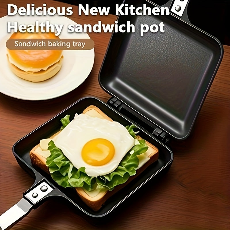 Fabricante de sándwiches portátil antiadherente - Sartén de doble cara para uso interior y exterior, no necesita electricidad, diseño compacto para camping, cocina en casa y pícnic, esenciales para pícnic, cocina versátil, superficie fácil de limpiar