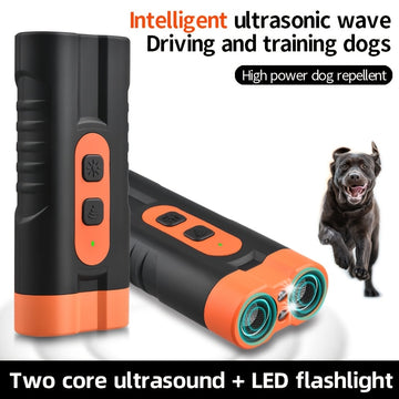 1 unidad de repelente ultrasónico para perros PetSafePro recargable por USB, inhibidor de ladridos de doble núcleo de alta potencia con linterna LED, dispositivo portátil anti-mordeduras para uso exterior