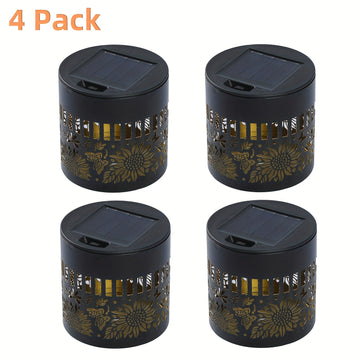 Pack de 4 Linternas Solares para Exteriores - Juego de Luces Redondas Metálicas IP65, Autoencendido al Anochecer y Amanecer para Casas Grandes - Iluminación Clásica para Puertas Dobles, Pasillos y Senderos de Jardín