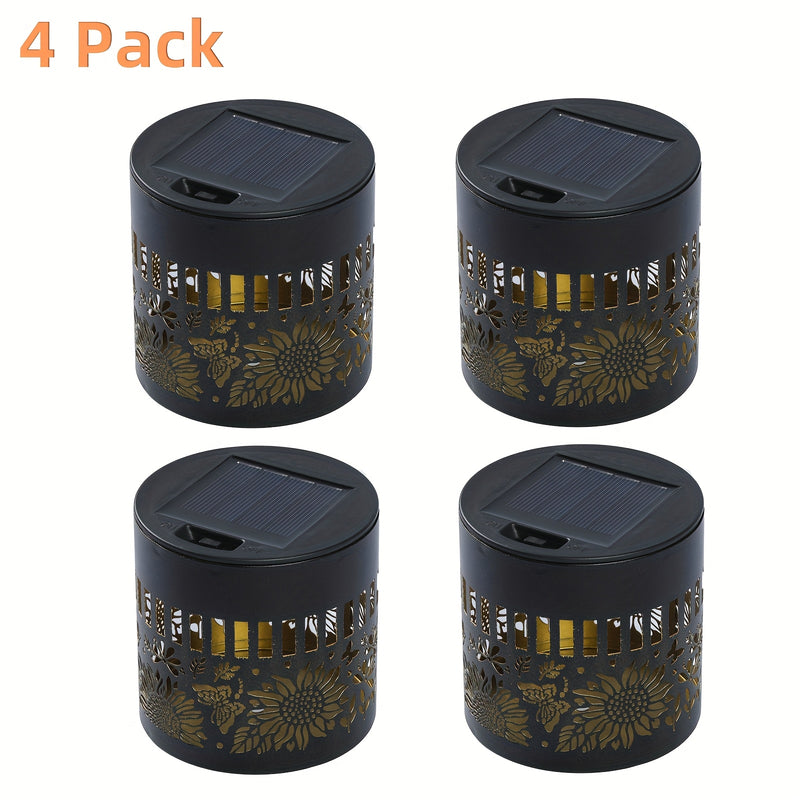 Pack de 4 Linternas Solares para Exteriores - Juego de Luces Redondas Metálicas IP65, Autoencendido al Anochecer y Amanecer para Casas Grandes - Iluminación Clásica para Puertas Dobles, Pasillos y Senderos de Jardín