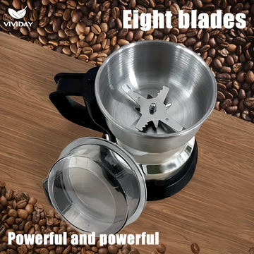 Estándar estadounidense, molinillo eléctrico de acero inoxidable con 8 cuchillas para café, granos y frutos secos