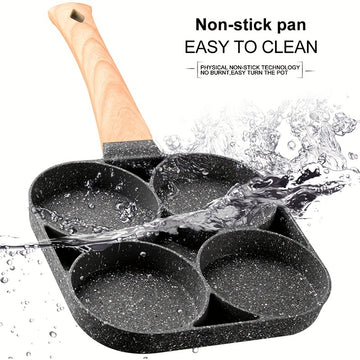 Sartén antiadherente de 4 orificios con recubrimiento de piedra Maifan - Mango de aluminio, ideal para huevos, panqueques y más - Solo lavado a mano, compatible con inducción, utensilios de cocina | Utensilios de cocina modernos | Cocina duradera